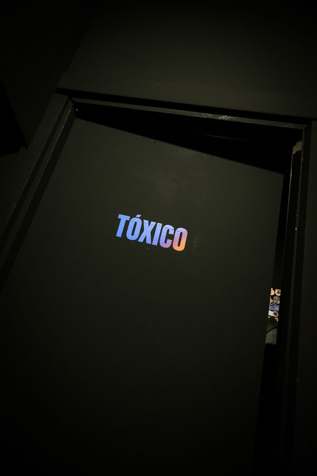 La puerta del baño de chicos con el rótulo «Tóxico»; el de chicas dice «Tóxica»